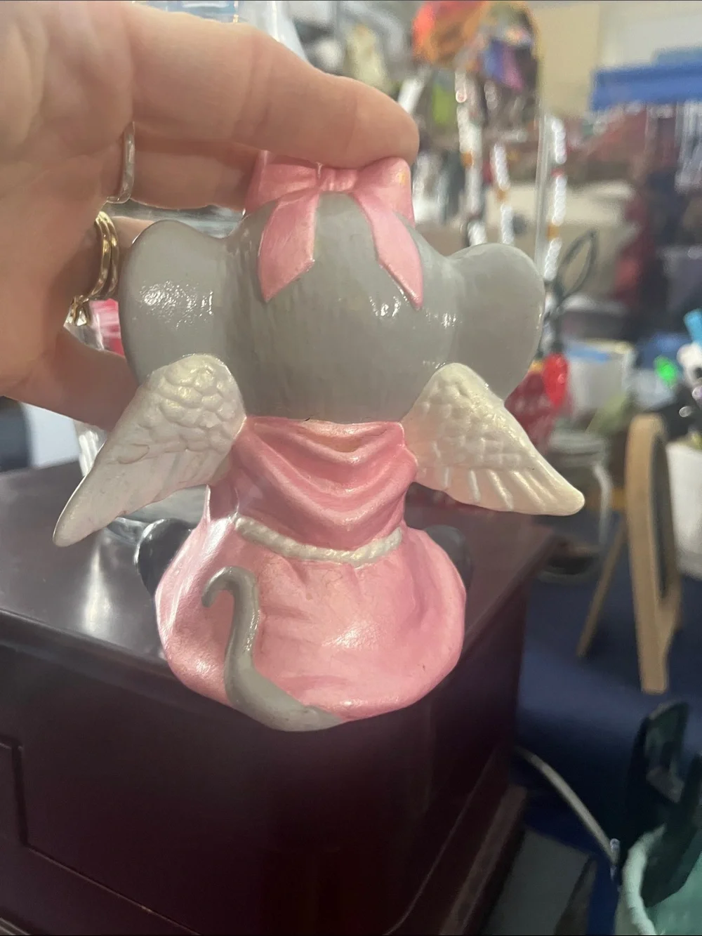 Pink and Gray Angel Mouse with Pink Bow Figurine Home Accent Decor 058
